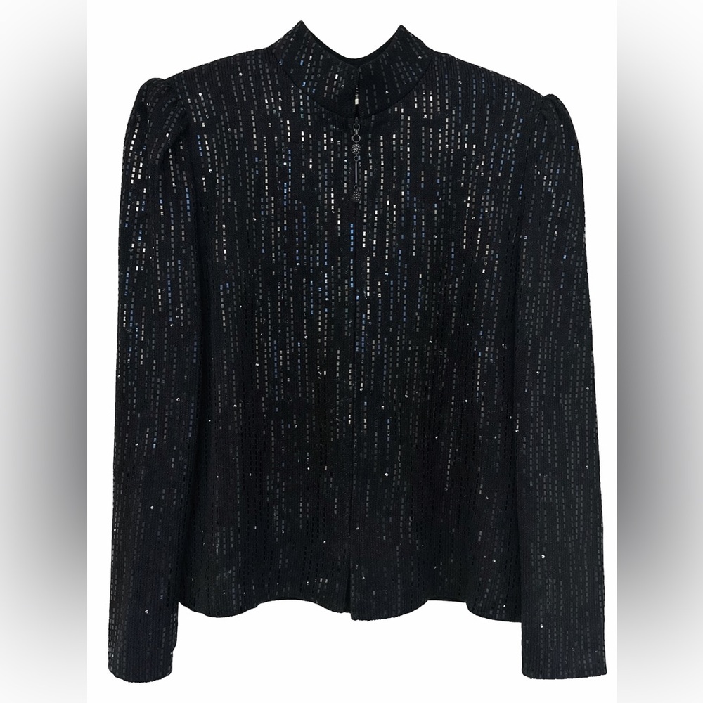 St. John Evening Black Embellished Knit Jacket USA Made Size 8
